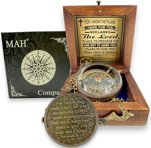 Handmade Religious Brass Compass Gift with Engraved & Embossed Faith Messages – Inspirational Christian Religious Gift Keepsake for Baptism, Confirmation, Christening, First Communion or Christmas - style: For I Know – Edition 2