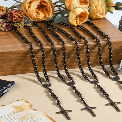 60 Set Wooden Rosary Beads Bulk Wood Rosaries Catholic Beads for Men Women Jesus Holy Crucifix Cross Rosary with Organza First Communion Baptism Favors Religious Christians Church Presen (Dark brown) - color: Dark brown