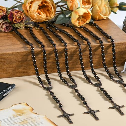 60 Set Wooden Rosary Beads Bulk Wood Rosaries Catholic Beads for Men Women Jesus Holy Crucifix Cross Rosary with Organza First Communion Baptism Favors Religious Christians Church Presen (Dark brown) - color: Dark brown