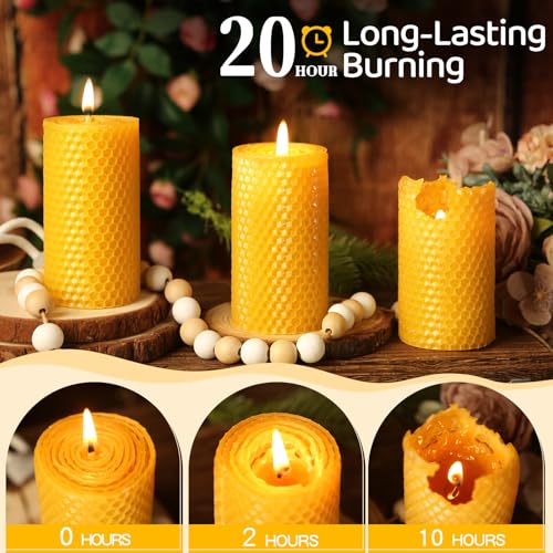Beeswax Pillar Candles,Non-Toxic Honeycomb Bees Wax Candle for Home,Yellow - color: 2x4in, size: 12pcs