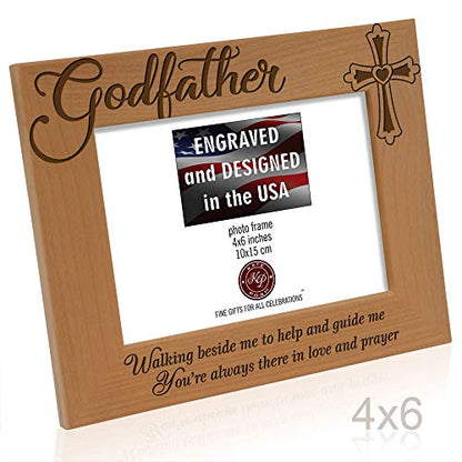 KATE POSH - Godfather Engraved Natural Wood Picture Frame, Cross Decor, Baptism & Thank You Gift (4" x 6" Horizontal) - size: 4x6 Horizontal (Godfather)