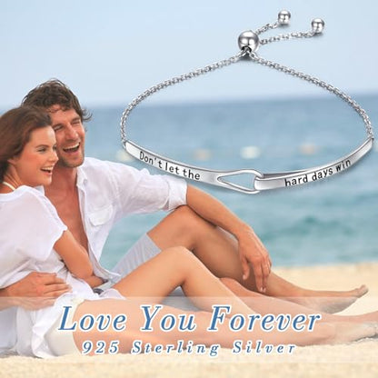 Sterling Silver Engraved Inspirational Adjustable Infinity Bracelet Graduation Gift for Mother Sister Best Friend Jewelry for Women - style: Don't Let the Hard Days Win Be Anxious for Nothing