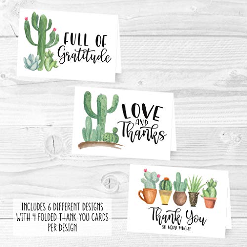 24 Bulk Thank You Cards with Envelopes Blank Cute Thank You Notes - color: Succulent