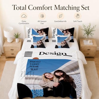 Custom Name Blanket with Photos Logo Text, Personalized Soft Flannel Throws - color: Clear