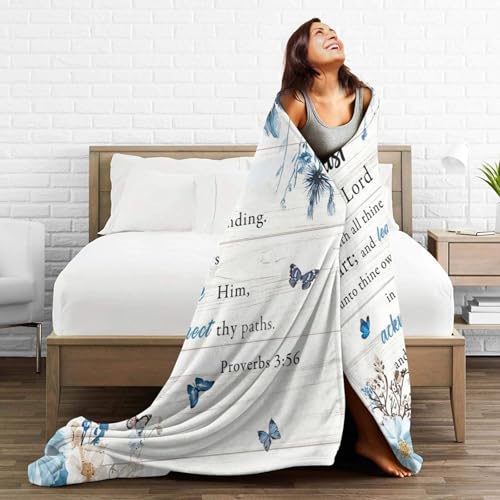 Christian Blanket Soft Warm Bible Verse Scriptures Fleece Throw Blanket Christian Gifts for Women Cozy Plush Fluffy Religious Trust in Lord Lightweight Flannel Gifts Blankets for Kids Adults 50"X40"