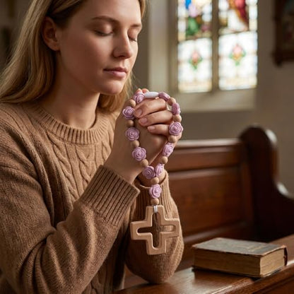 Cross Baptism Silicone Rosary, First Communion Rosary Collection for Christian Gifts, Soft Silicone Baptism Shower Party Decorations, Purple