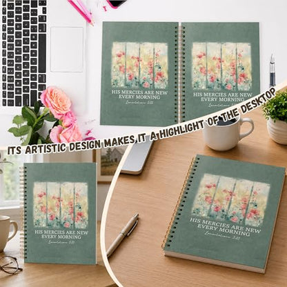 YEBFC Bible Christian Journal, Inspirational Scripture Froal Notebooks For Prayer Women Gifts, 5.7"×8.2" Wildflowers Windows Spiral Hardcover Notebook, Retro Church Notes Journal Supplies (A04)