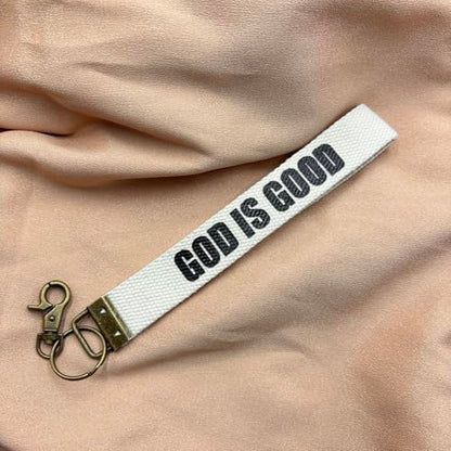 Make Heaven Crowded Christian Keychain Cotton Wristlet Keychain Bronze Key Fob Soft Car Keychain Wristlet - color: God is Good