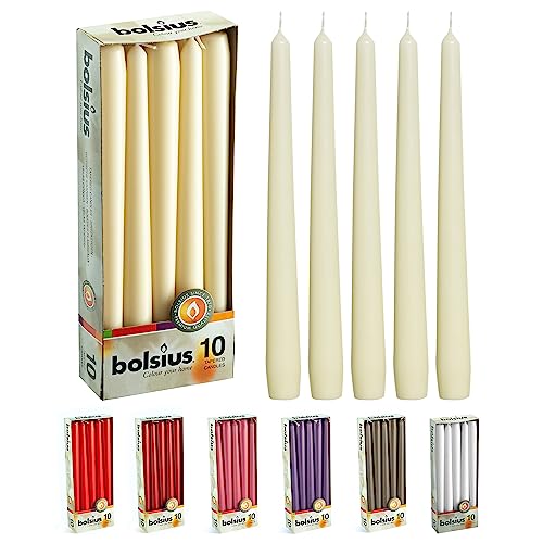 BOLSIUS Ivory Taper Candles - 10 Pack Unscented 10 Inch Dinner Candle Set - 8 Hours Burn Time - Premium European Quality - Smokeless and Dripless Household, Wedding, Party, and Home Décor Candlesticks - color: Ivory, size: 10 Count