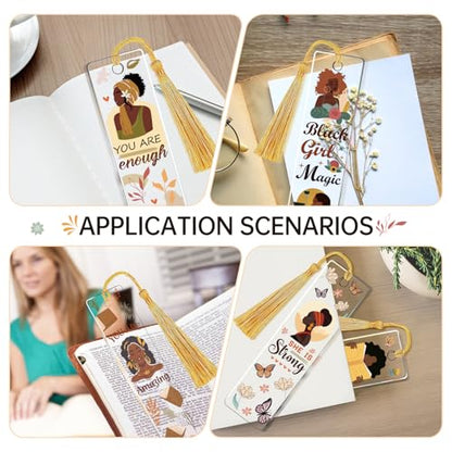 AFRITEE UV DTF Bookmark Wraps - 24 Pcs Black Girl Inspirational Quotes Acrylic Bookmark Sticker, Floral Butterflies Cold Transfer Stickers for Bookmarks Uvdtf Decals Decoration Gifts for Book Lovers - style: Black Girl