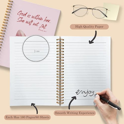 Pink Coquette Bow Christian Spiral Notebooks, God is Within Her She Will Not Fall Bible Journal, Religious Prayer Journal for Woman, Coquette Girly Office Supplies, 11.8x8.66 Inches - color: Colour-4-A4