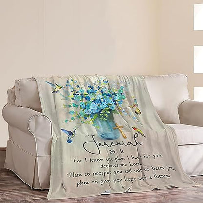 jamie world Scripture Blanket Christian Bible Throw Faith Gifts 50"x40" - color: Christian Blue Flower, size: 50"x40"