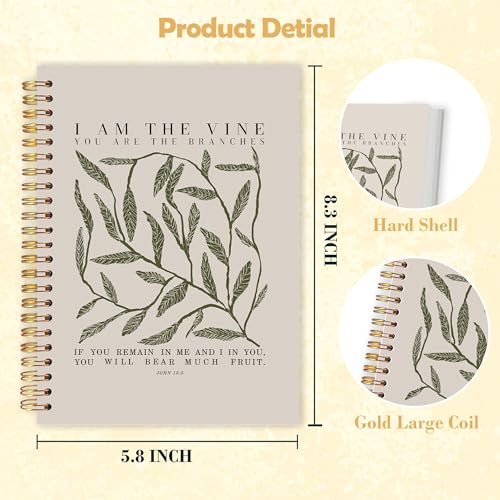 Botanical Leaf Christian Bible Verse Spiral Notebook 5.5x8.3 in, Neutral I Am The Vine You Are The Branches John 15:5 Christian Hardcover Notebook Journal Gifts for Women - color: Botanical Leaf Christian Bible Verse