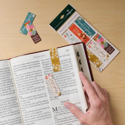 Christian Art Gifts Inspirational Magnetic Bookmark Pagemarker Set: Multicolor Floral Designs & Encouraging Bible Verse Messages, Reading, Books, 6 Piece Set