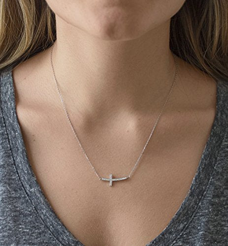 A+O Sideways Cross Necklace, Religious Gift in Silver, Rose Gold or Gold