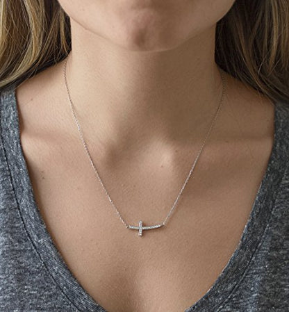 A+O Sideways Cross Necklace, Religious Gift in Silver, Rose Gold or Gold