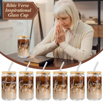 AmazingSpark 18 Pcs Christian Gifts Bulk Glass Cups Prayer Journals Pens - color: Brown, size: Bible Words