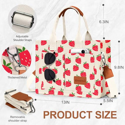 LHMTQVK Canvas Tote Bag for Women, Work & Bible Study Handbag - color: Strawberry