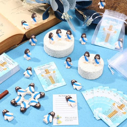 Barydat 75 Set Blue Mini Jesus Figures with Prayer Cards and Organza Bags - color: Blue