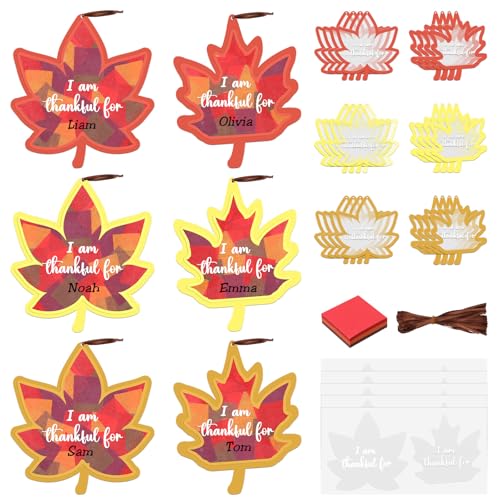 Chiisong 24 Sets Fall Maple Crafts Kit DIY Maple Leaf Suncatcher Craft Kit - style: Fall Maple