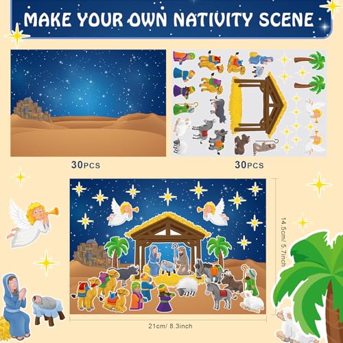 Yexiya 60 Sheets Christmas Nativity Stickers Make a Scene Kit, Cartoon - style: Cartoon