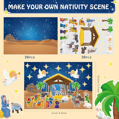 Yexiya 60 Sheets Christmas Nativity Stickers Make a Scene Kit, Cartoon - style: Cartoon