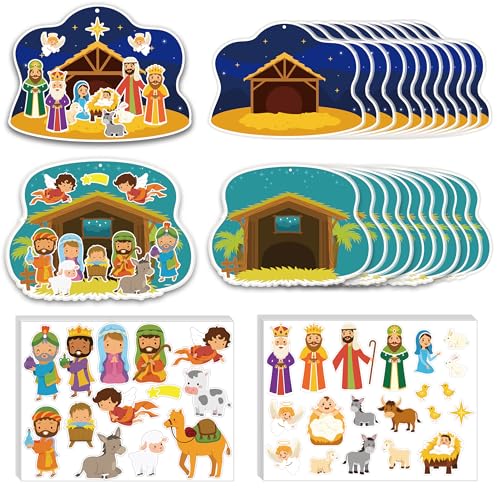 24 Sets Nativity Craft Sticker DIY Kits for Xmas Party Favors - color: Nativity