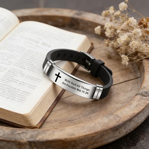 2Pcs Inspirational Quote Cross Bracelets Faith Christian Bible Verse Silicone ID Wristband Religious Bracelet Set Gift for Men Women - style: BR020-1/014
