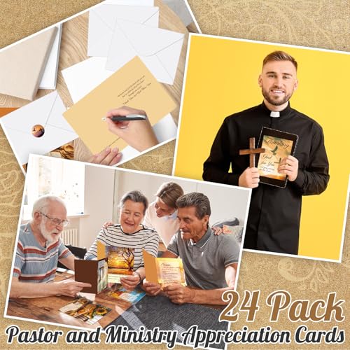 AmazingSpark 24 Pack Pastor Appreciation Cards with Envelopes, Rustic - style: Rustic