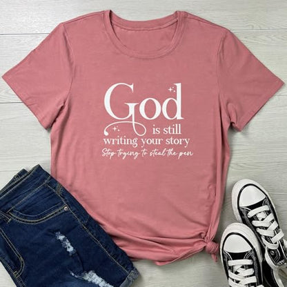 LOOKFACE Womens God is Still T Shirt Comfy Tops Graphic Tees - color: Mauve, size: XX-Large