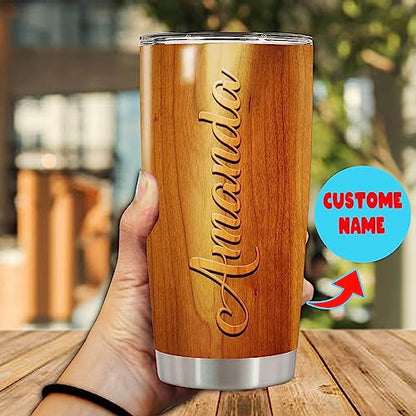 Dorris Personalized Owl Lover Tumbler Customized Name With Lid Stainless Steel Insulated Coffee Mug Cup Tumbler Printed Wood Style inspiration Gift For Women Girl Birthday - color: Owl
