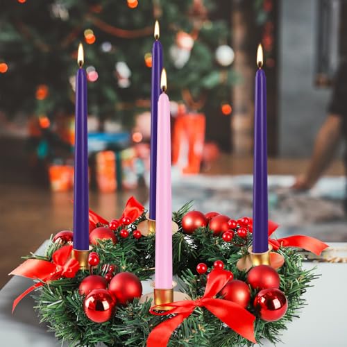 16 Pack Advent Taper Candles Premium Hand Dipped 10in Unscented Christmas Taper Candles - Ideal for Seasonal Celebrations, Holidays, Church, Celebration, Party - color: 16 Purple