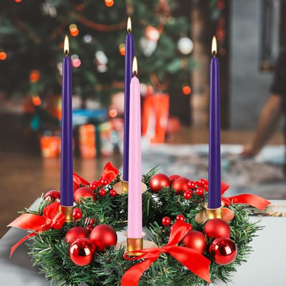 16 Pack Advent Taper Candles Premium Hand Dipped 10in Unscented Christmas Taper Candles - Ideal for Seasonal Celebrations, Holidays, Church, Celebration, Party - color: 16 Purple