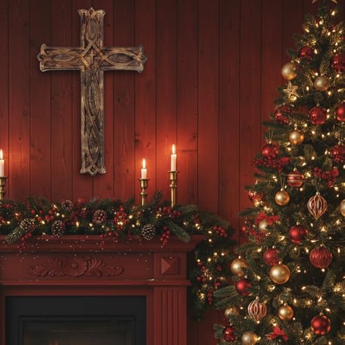 KSJONE Handmade Antique Design Rustic Look Wooden Wall Hanging Cross Decorative Religious Altar Spiritual Art Sculpture Home Living Room Décor Accessory for Christmas and Other Occasions (10 Inch) - size: 10"L x 6.5"W