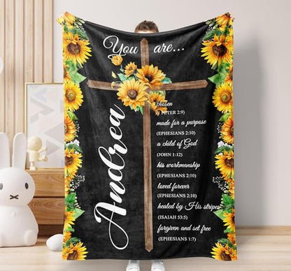 Personalized Baby Blankets With Names, Personalized Christian Blanket, Bible Verse Blanket, Inspirational Gifts For Women, Sunflower Christian Gift, Jesus Lover Gift, Gift For Her, Baptism Towels For - color: #Ver10