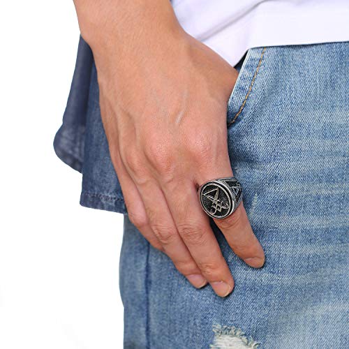 VNOX Sigil of Lucifer Seal of Satan Symbol Signet Ring Band for Men Boys,Talisman Amulet Jewelry - color: Silver-Lucifer