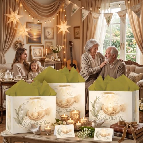 Hkshaoda Sympathy Gift Bag I Am With You Peace Memorial Gift Bags Wrapping Paper And Card Religious Condolences Theme Party Favors Bag Decorations Supplies For Men Women Boys Girls