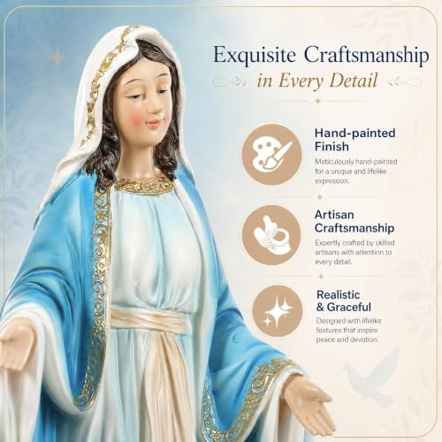 12-Inch Virgin Mary Statue, Catholic Our Lady of Grace - color: White+blue