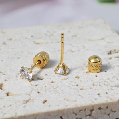 Titanium Earrings Push-in Threadless Flat Back Stud Earrings for Women Men, Cartilage Earring Hypoallergenic Cubic Zirconia Earrings Studs for Helix Tragus Piercing Jewelry - color: Gold-5mm