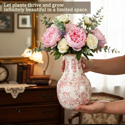 LemonRoad Vintage Ceramic Flower Vase 5.7 Inch Chinoiserie Ice Cracked Glaze Porcelain Vase Rustic Ceramic Large Centerpieces for Home Table Living Room Bookshelf Office(Paisley Style) - style: Paisley Style