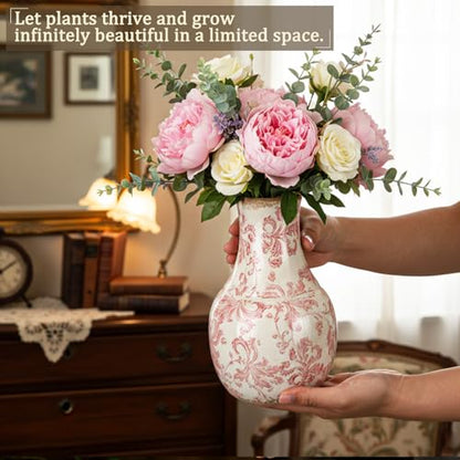 LemonRoad Vintage Ceramic Flower Vase 5.7 Inch Chinoiserie Ice Cracked Glaze Porcelain Vase Rustic Ceramic Large Centerpieces for Home Table Living Room Bookshelf Office(Paisley Style) - style: Paisley Style