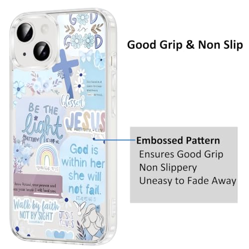 Christian God Phone Case for iPhone 16 6.1", Clear Western Aesthetic Jesus Verse Bible Cross Design, Floral Flower Print Pattern Transparent Cover, Soft TPU Protection for iPhone 16 - color: Jesus-Blue