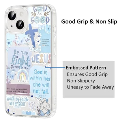 Christian God Phone Case for iPhone 16 6.1", Clear Western Aesthetic Jesus Verse Bible Cross Design, Floral Flower Print Pattern Transparent Cover, Soft TPU Protection for iPhone 16 - color: Jesus-Blue
