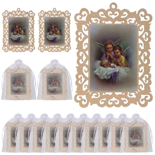 Baby Baptism Wooden Picture Frames with Organza Gift Bags Baptism Favors - color: Baby Baptism