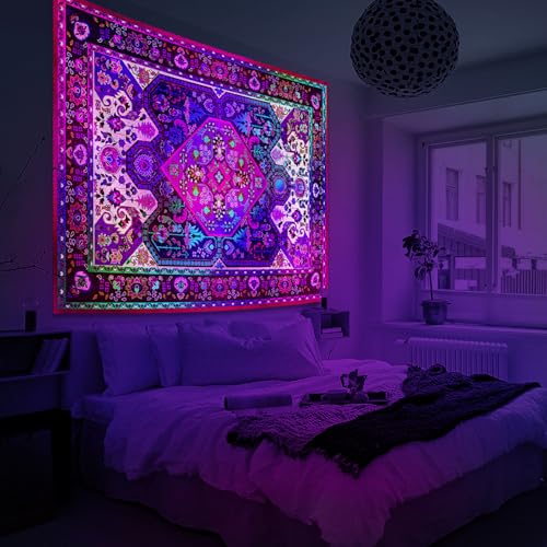 Apdidl Blackligt Boho Tapestry for Bedroom, Mandala Hippie Wall Tapestries - color: Blacklight Boho tapestry, size: 60"L x 51"W