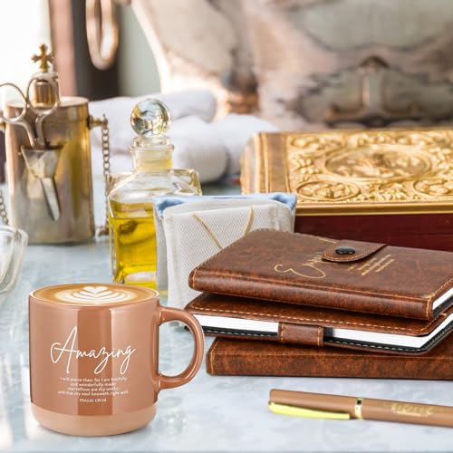 Potchen 18 Pcs Christian Church Gift 13oz Coffee Mug Journal Pen - color: Morandi Brown, size: Bible
