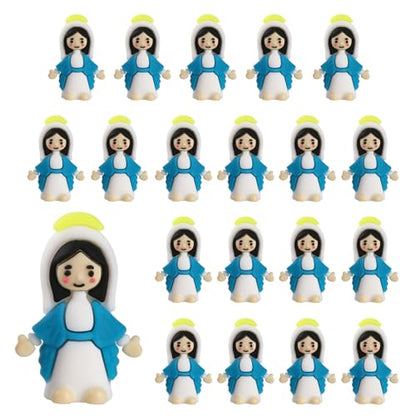 20 Pcs Little Virgin Mary Figurines, Christ Toys Mini Virgin Mary Figures, Little Figures to Hide and Seek Sunday School Religious Party Favors Gift for Sunday Easter Eggs, Blue