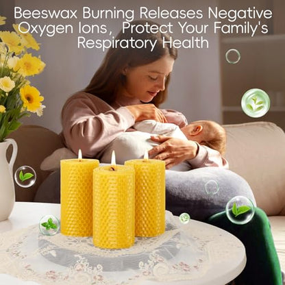 Beeswax Pillar Candles,Non-Toxic Honeycomb Bees Wax Candle for Home,Yellow - color: 2x4in, size: 6pcs