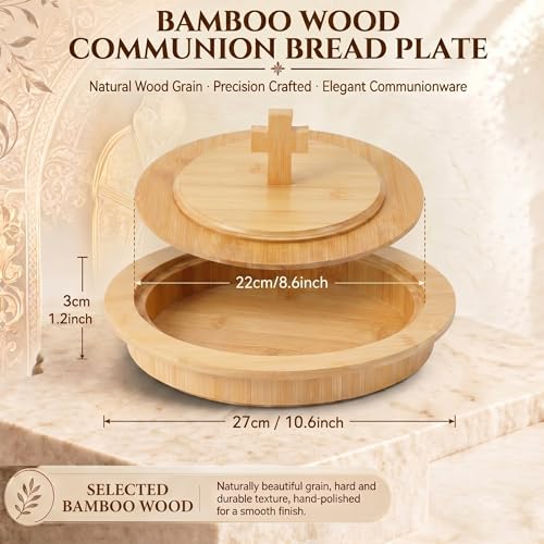 Zhehao 1 Pcs Wood Communion Bread Plate for Church Holy Communion Wafer Tray with Lid Elegant Worship Serving Plate for Church Service Ceremony (Bamboo Style) - style: Bamboo Style