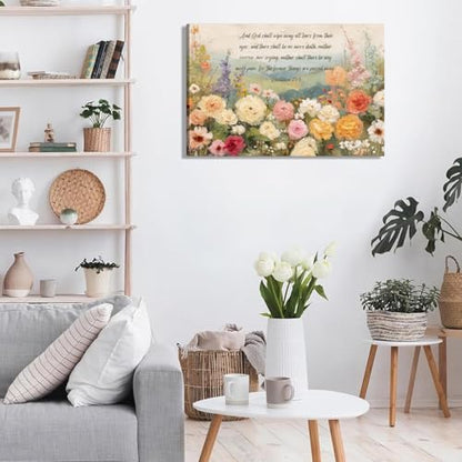 VPUQWGKE Christian Bible Floral Canvas Wall Art Prints Scripture Painting Flower Picture Wall Decor Artwork for church home bedroom Decoration 12x16in